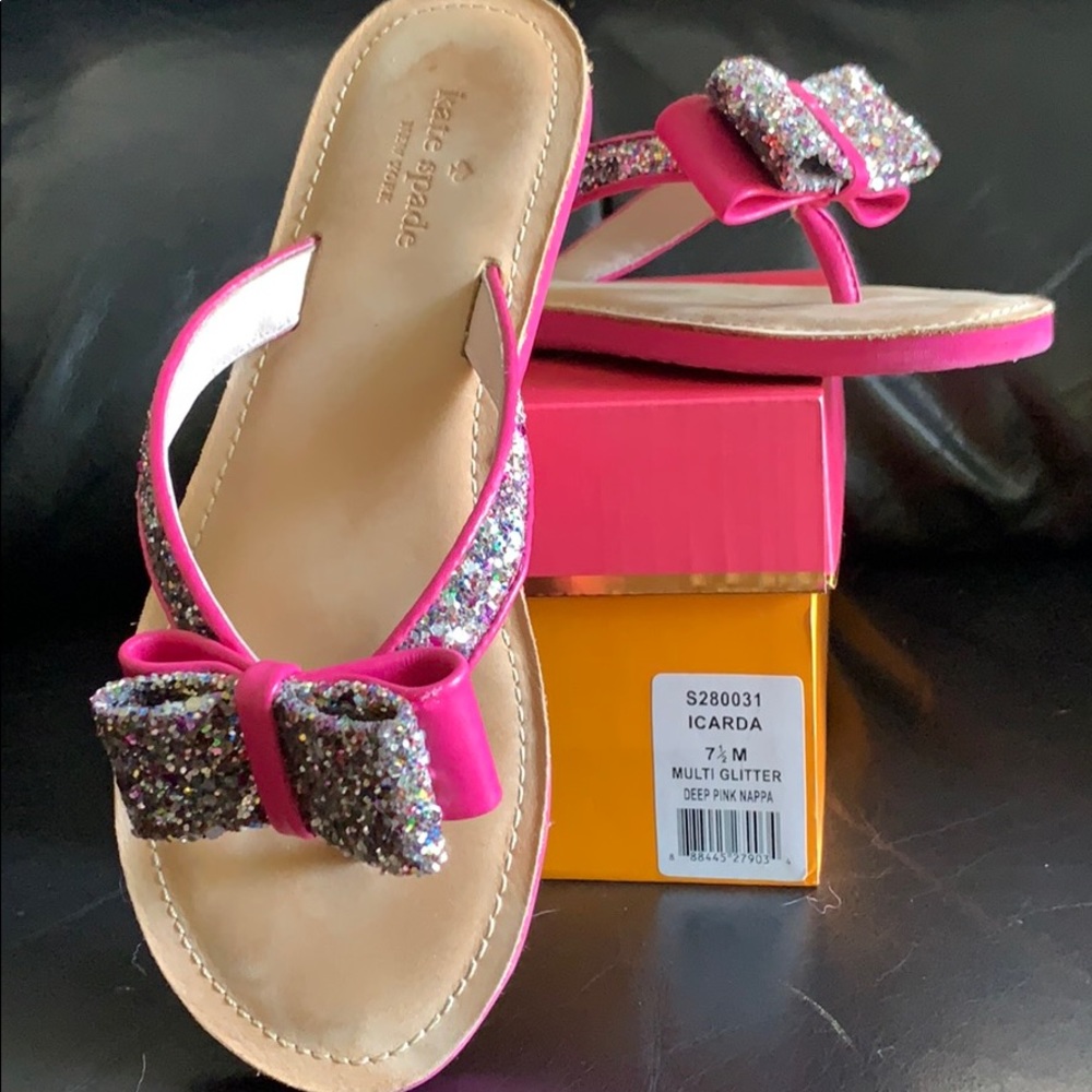 Kate Spade multi glitter flip flops